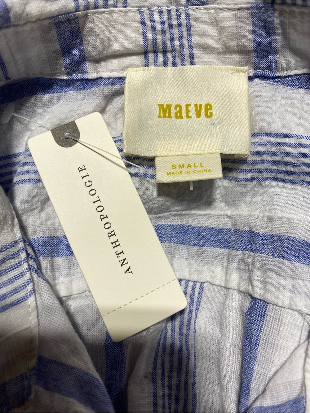 NWT Anthropologie Maeve “Bellamy” Striped Ruched Top Ruffled cotton Linen Size S - Picture 8 of 9